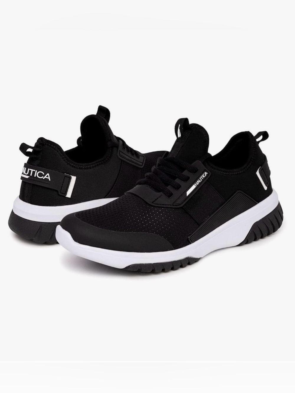Nautica Men’s Black and White Slip-On Lace Athletic Sneakers. Walking shoes